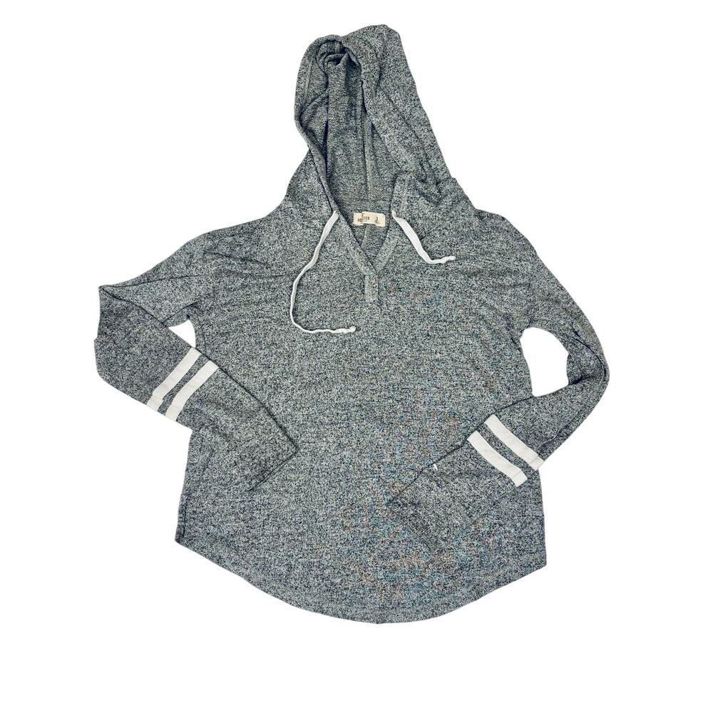 Hollister womens Heather Grey v neck pullover hoodie longsleeve top sz Small